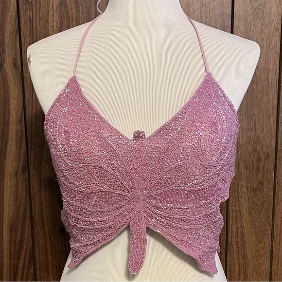 Rue21 Tops - Vintage Rue Twentyone Options Purple Beaded Butterfly Y2K Halter Padded Top Sz M